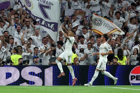Selebrasi Jude Bellingham saat Real Madrid menang 2-1 atas Barcelona di LaLiga 2025/2026 (AFP)