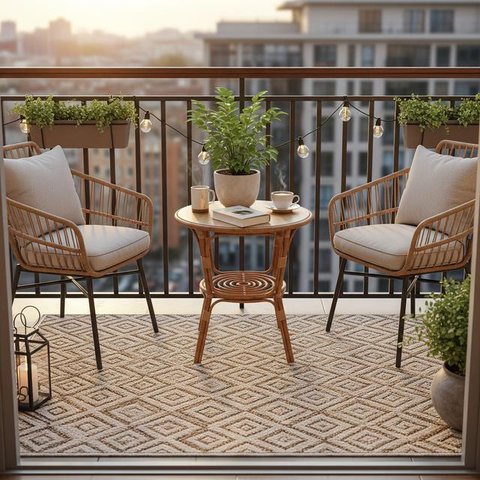 Desain Balkon Mini Ala Kafe Kecil (Image by Gemini AI)