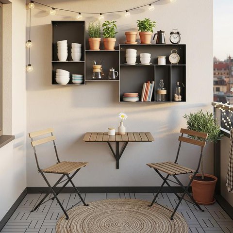 Desain Balkon Mini Ala Kafe Kecil (Image by Gemini AI)