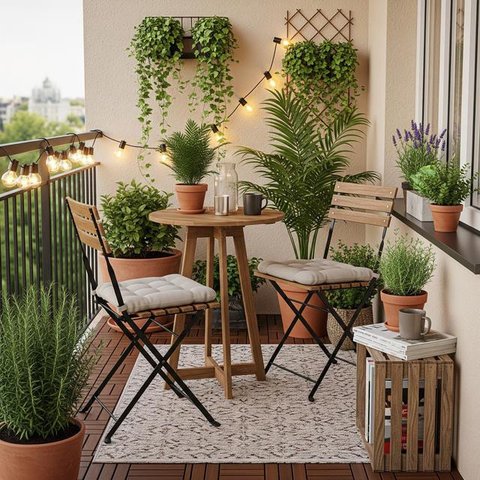 Desain Balkon Mini Ala Kafe Kecil (Image by Gemini AI)