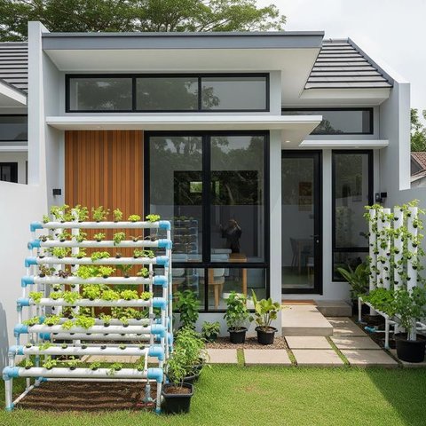 Model Rumah Mungil tapi Punya Halaman Belakang untuk Hidroponik. (Foto: AI)