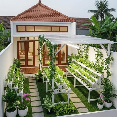 Model Rumah Mungil tapi Punya Halaman Belakang untuk Hidroponik. (Foto: AI)