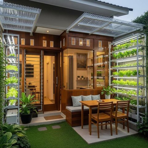 Model Rumah Mungil tapi Punya Halaman Belakang untuk Hidroponik. (Foto: AI)
