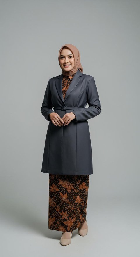 Model Gamis Batik Kombinasi Blazer Kantor yang Modis/ Ilustrasi AI