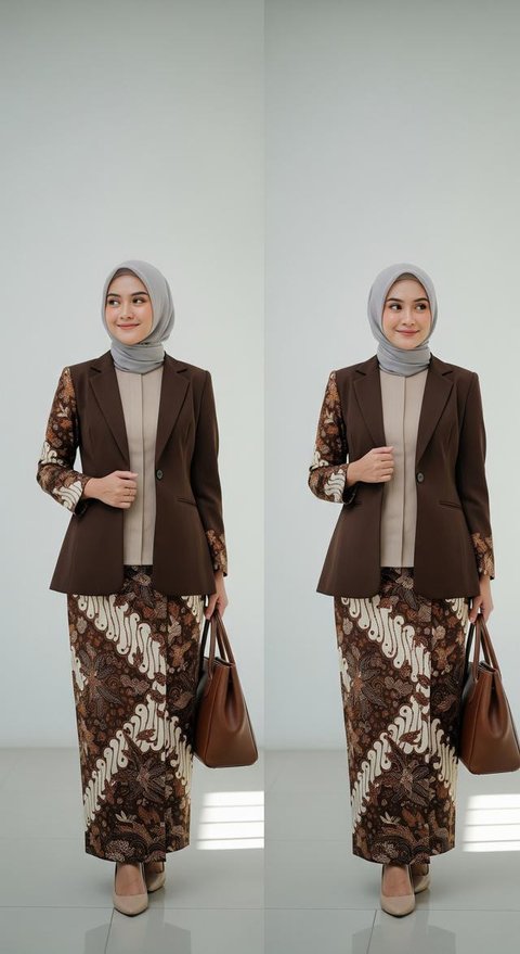 Model Gamis Batik Kombinasi Blazer Kantor yang Modis/ Ilustrasi AI