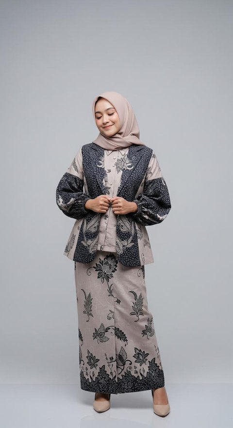 Model Gamis Batik Kombinasi Blazer Kantor yang Modis/ Ilustrasi AI