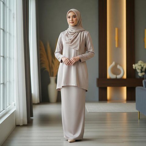 Model Baju Kurung Wanita Modern Lebaran 2026 (Image by Gemini AI)