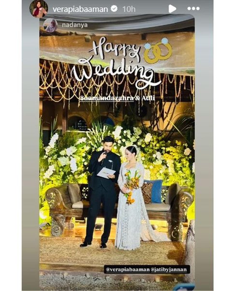 Penampilan Amanda Zahra di resepsi pernikahan. [IG: @verapiabaaman]