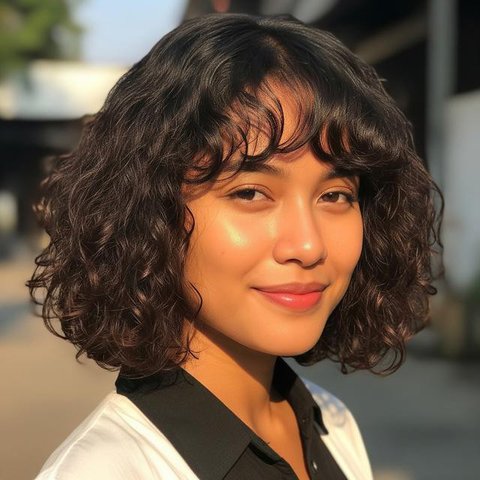 Model Rambut Medium dengan Poni Anti Lepek (AI)