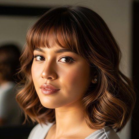 Model Rambut Medium dengan Poni Anti Lepek (AI)