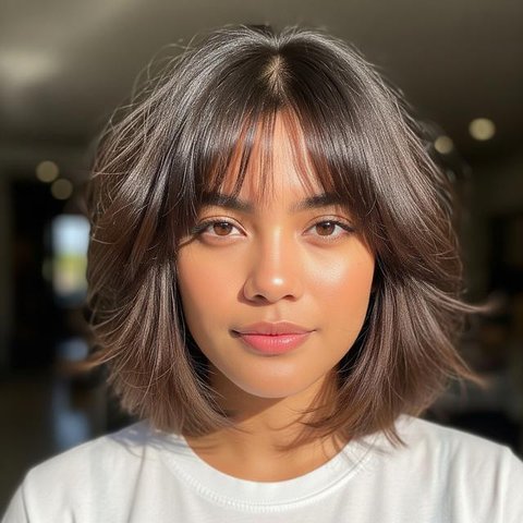 Model Rambut Medium dengan Poni Anti Lepek (AI)