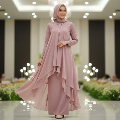 Gamis Batik Brokat Warna Rose Gold Ramadan 2026 (Image by Gemini AI)