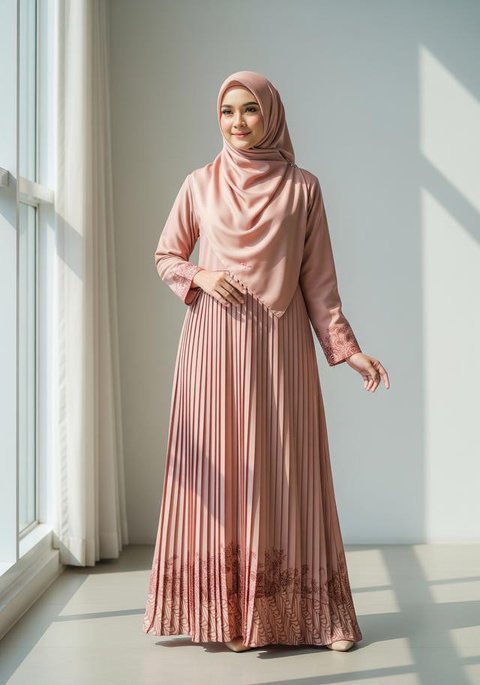 Gamis Batik Brokat Warna Rose Gold Ramadan 2026 (Image by Gemini AI)