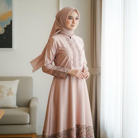 Gamis Batik Brokat 2026 Warna Elegan (Image by Gemini AI)
