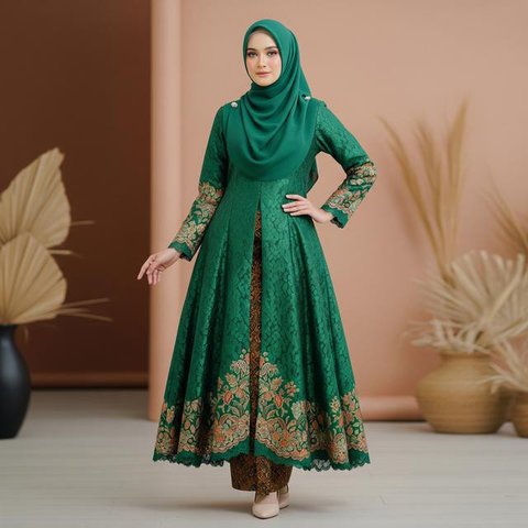 Gamis Batik Brokat 2026 Warna Elegan (Image by Gemini AI)