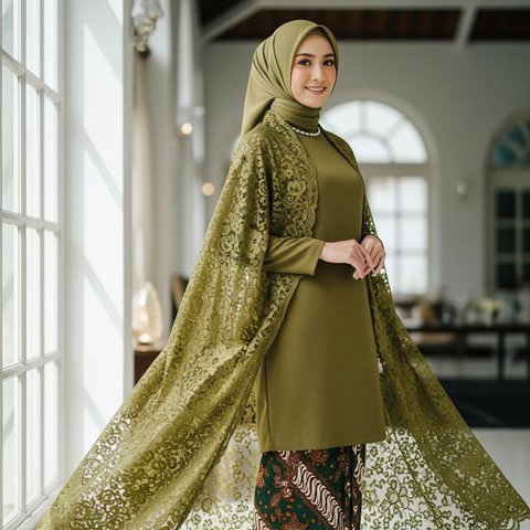 Gamis Batik Brokat 2026 Warna Elegan (Image by Gemini AI)