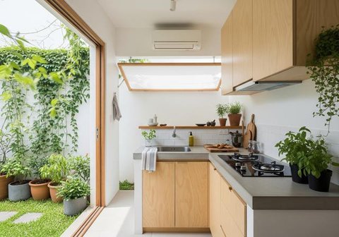 Dapur Kompak dengan Taman Vertikal. Foto: Gemini
