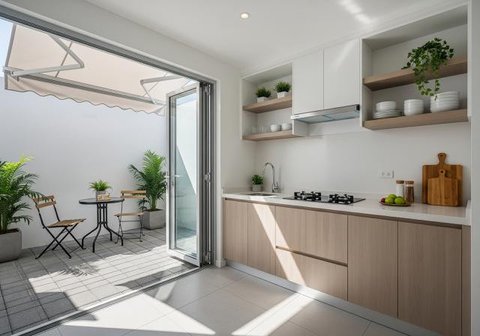 Dapur Kompak dengan Taman Vertikal. Foto: Gemini