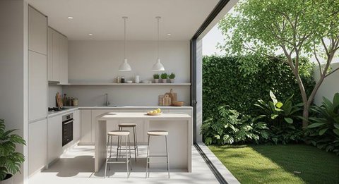 Dapur Kompak dengan Taman Vertikal. Foto: Gemini