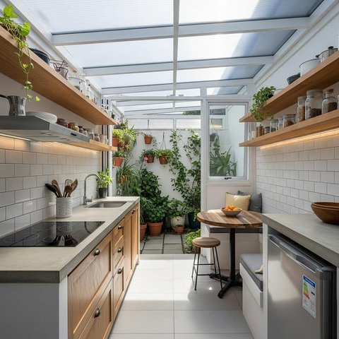 Dapur Kompak dengan Taman Vertikal. Foto: Gemini