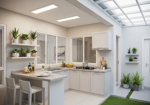Dapur Kompak dengan Taman Vertikal. Foto: Gemini