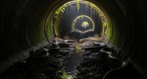 Ciri Gorong-Gorong yang Menjadi Sarang Kumpulan Ular Sanca dan Tips Mencegahnya, Penting Dipahami agar Lingkungan Tetap Aman (Foto: Gemini AI)