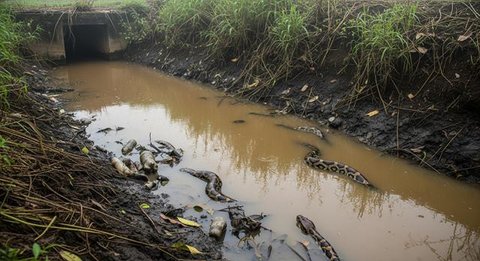 Ciri Gorong-Gorong yang Menjadi Sarang Kumpulan Ular Sanca dan Tips Mencegahnya, Penting Dipahami agar Lingkungan Tetap Aman (Foto: Gemini AI)