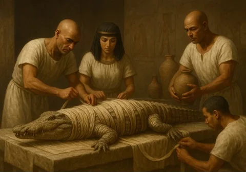 ilustrasi mumifikasi buaya di mesir