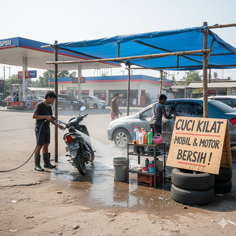 Ide Usaha Modal Kecil di Dekat SPBU (Foto: Reve  Art AI)