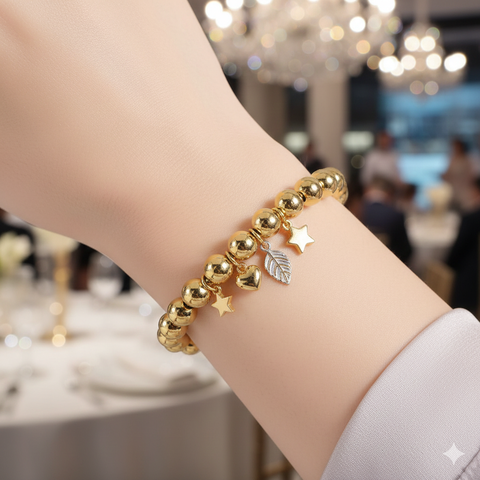 Gelang Emas Bola-Bola dengan Charms Mini