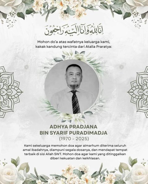 Kakak dari Atalia Praratya meninggal dunia. [Foto: IG/@ataliapr]