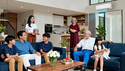 Ilustrasi kumpul keluarga menjelang akhir tahun di rumah.
