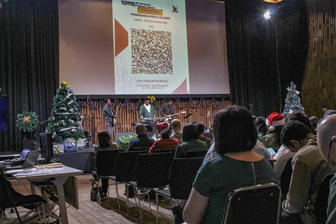 Doa bersama dan perayaan Natal Emtek Group 2025 yang berlangsung di Studio News lantai 8 SCTV Tower Senayan City Jakarta pada Jumat malam.