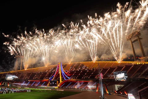 Suasana upacara Penutupan SEA Games 2025 di Stadion Rajamangala, Bangkok, Thailand, Sabtu (20/12/2025).