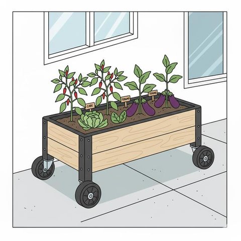 Sistem Grow Bags Ringan merupakan salah satu desain kebun sayur di rumah yang gampang dipindah-pindah (Gemini AI)