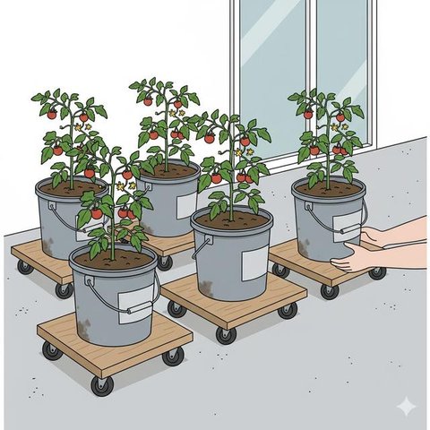 Sistem Grow Bags Ringan merupakan salah satu desain kebun sayur di rumah yang gampang dipindah-pindah (Gemini AI)