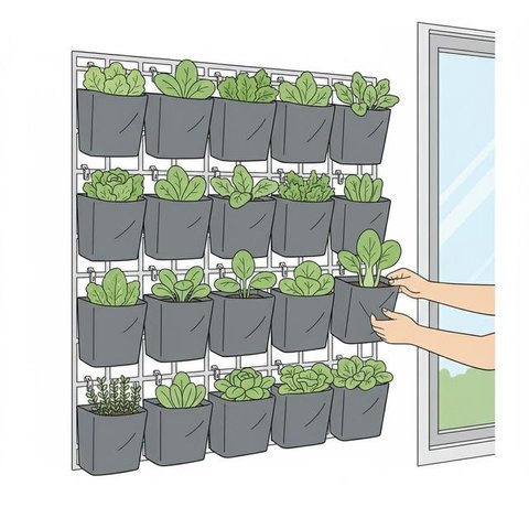 Sistem Grow Bags Ringan merupakan salah satu desain kebun sayur di rumah yang gampang dipindah-pindah (Gemini AI)