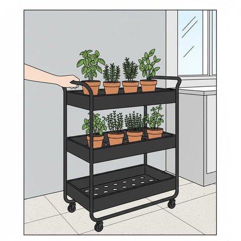 Sistem Grow Bags Ringan merupakan salah satu desain kebun sayur di rumah yang gampang dipindah-pindah (Gemini AI)