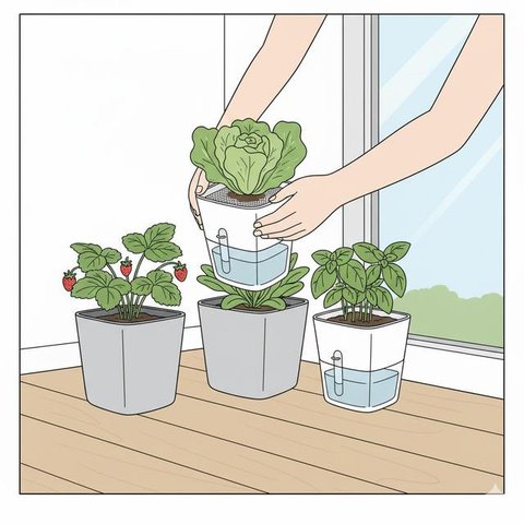 Sistem Grow Bags Ringan merupakan salah satu desain kebun sayur di rumah yang gampang dipindah-pindah (Gemini AI)