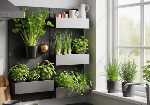 Kebun Sayur dan Herbal Pakai Rak Susun Dinding Rumah. Foto: Gemini