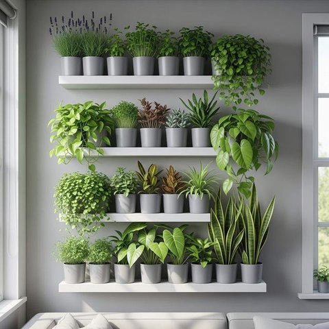 Kebun Sayur dan Herbal Pakai Rak Susun Dinding Rumah. Foto: Gemini
