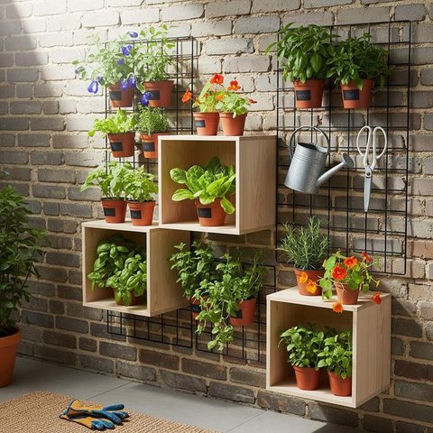Kebun Sayur dan Herbal Pakai Rak Susun Dinding Rumah. Foto: Gemini