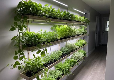 Kebun Sayur dan Herbal Pakai Rak Susun Dinding Rumah. Foto: Gemini