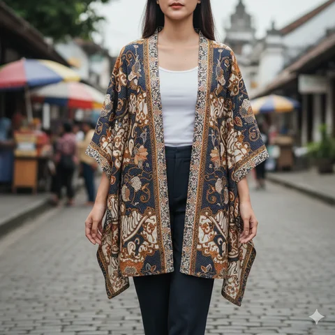 Atasan Batik Cardigan Model Kimono