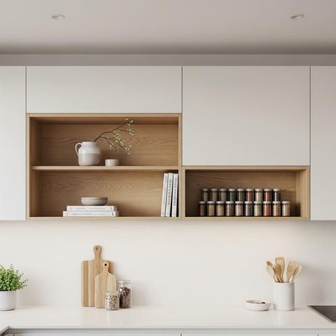 Model Lemari Atas Dapur Minimalis (Image by Gemini AI)