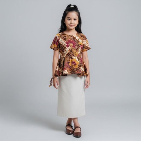 Model Atasan Batik Anak Perempuan yang Stylish Desain Kombinasi Kain Polos/ AI