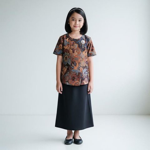Model Atasan Batik Anak Perempuan yang Stylish Desain Kombinasi Kain Polos/ AI