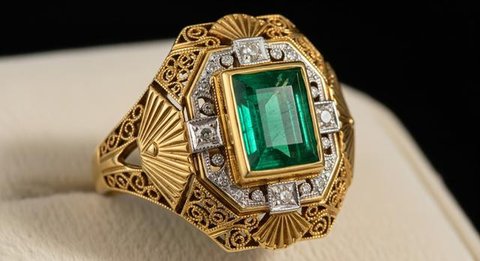Model Cincin Emas dengan Batu Zamrud yang Diprediksi Tren di 2026/AI