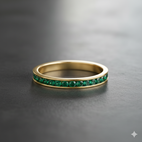 Cincin Band Minimalis dengan Inset Zamrud