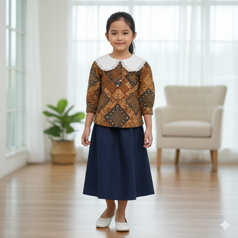 Blouse Batik dengan Kerah Peter Pan untuk Anak Perempuan